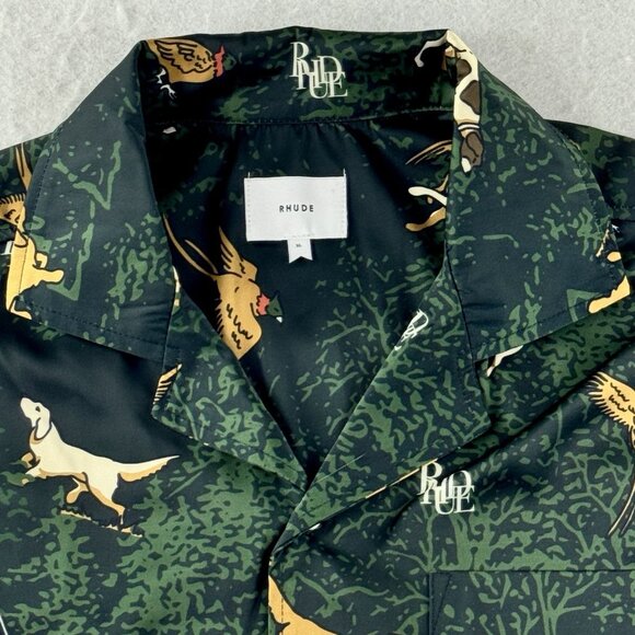 Rhude Scrambled Dog Vacation Shirt Men’s XL Black Short Sleeve Button Up $455 - Picture 6 of 13